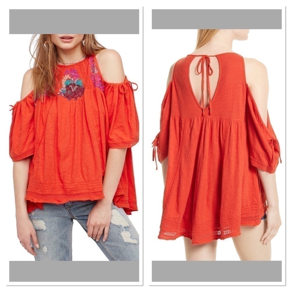 Free People Fast Times Cold Shoulder Babydoll Top